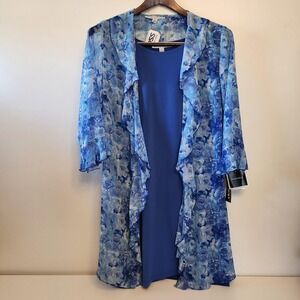 XXL Periwinkle Blue Midi with Floral Sheer Shawl, Size 16 / XXL